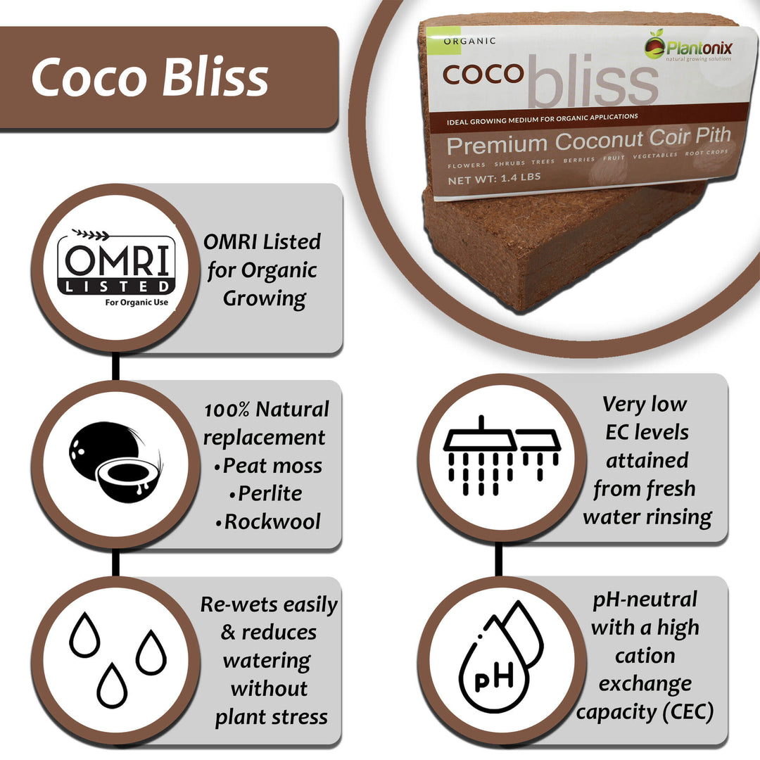 Coco Bliss Brick - 650gm Coco Coir / Pith Premium Organic Coir Growing Media Peat Alternative