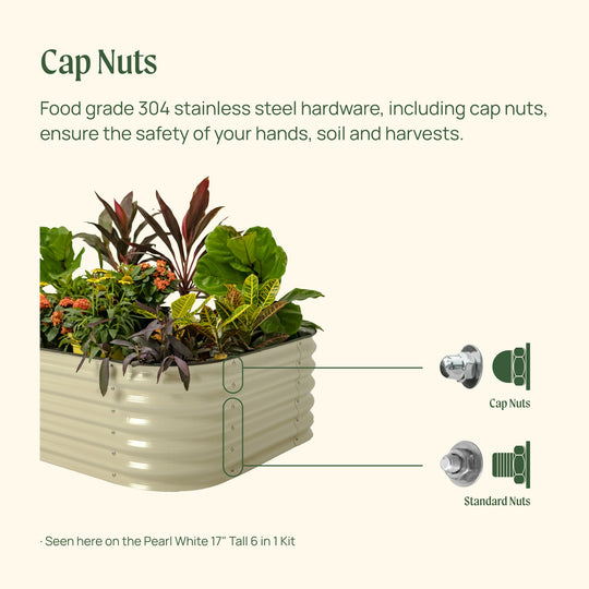 Vego Garden Cap Nuts Food Grade 304 Stainless steel hardware, including cap nuts, ensure the safety of your hands, soil and harvests