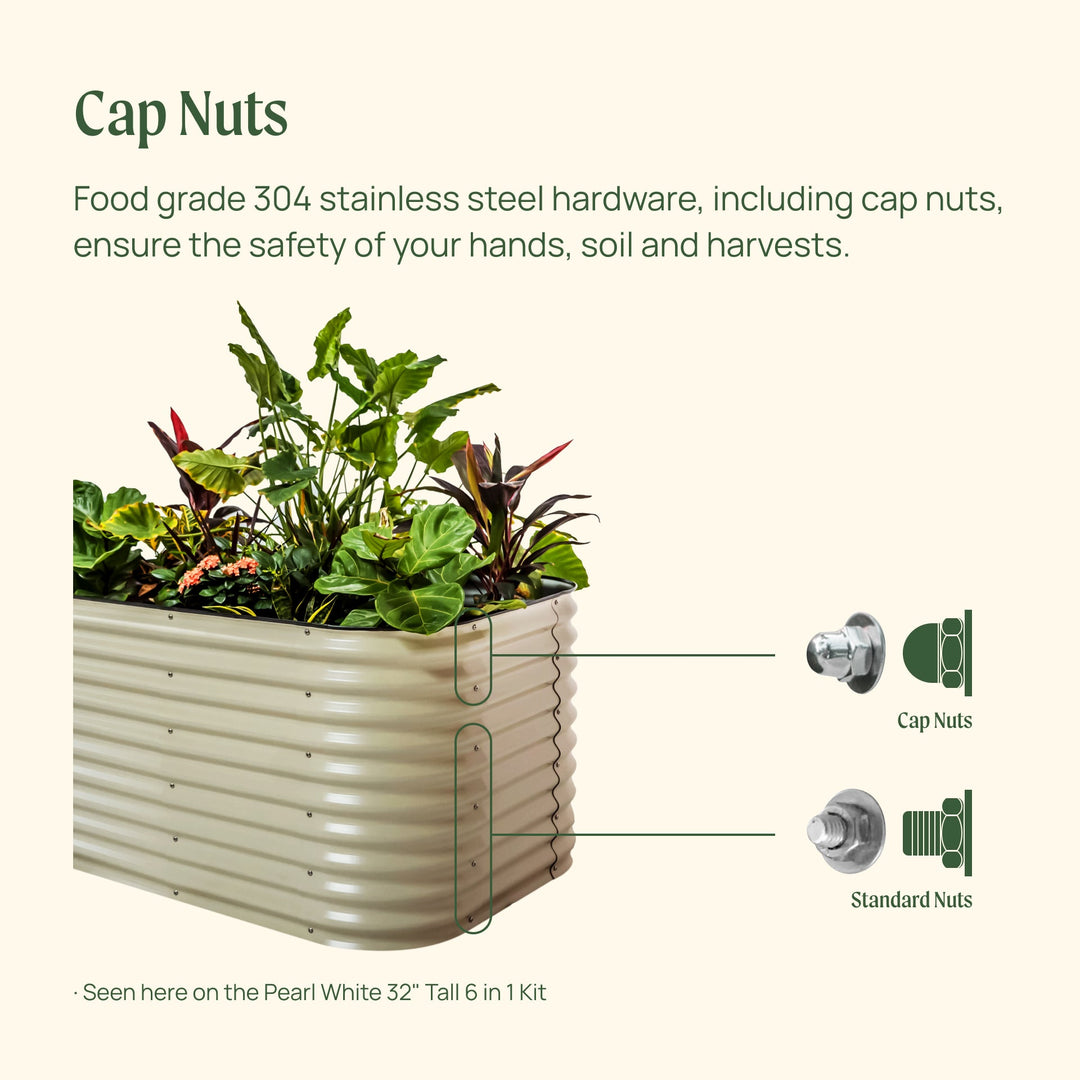 Vego Garden Cap Nuts Food Grade 304 Stainless steel hardware, including cap nuts, ensure the safety of your hands, soil and harvests