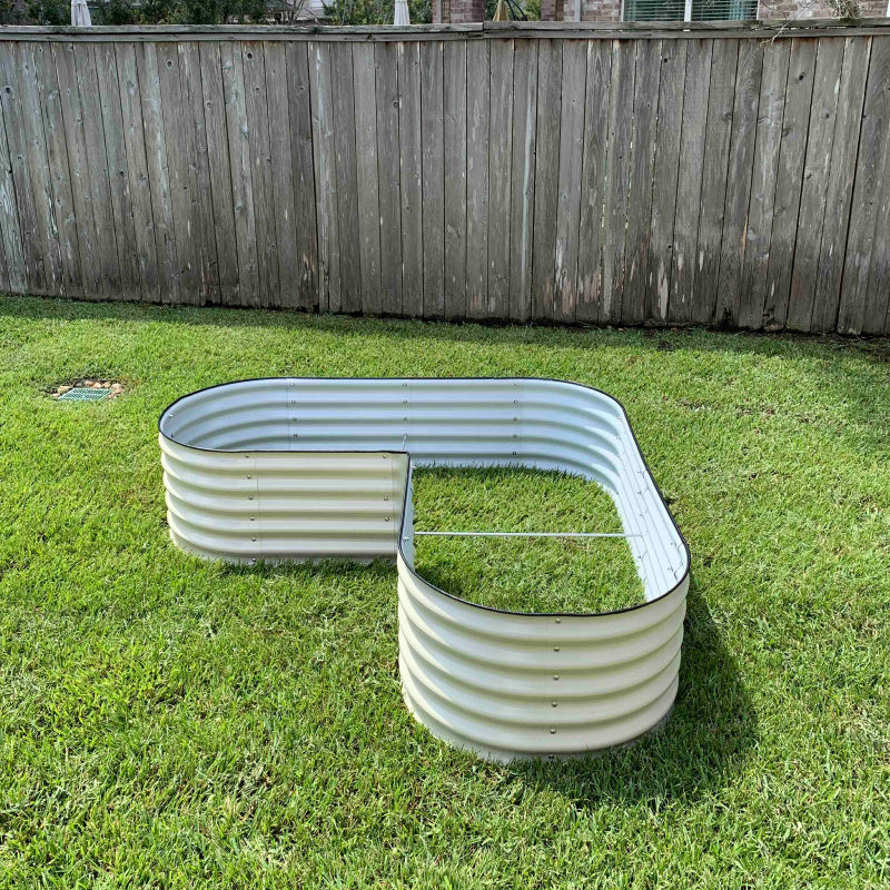 17 tall L-shaped metal garden container - Standard Size | Pearl White | Vego Garden raised garden bed 