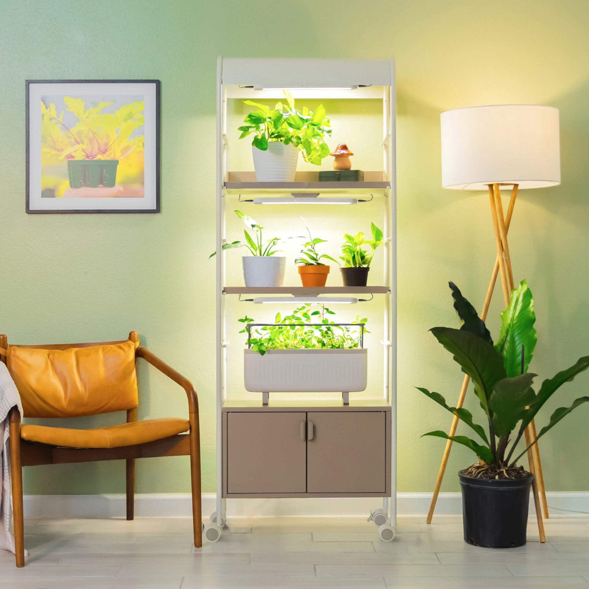 indoor plant stands with grow lights 4 Tier Grow Light Garden with Storage