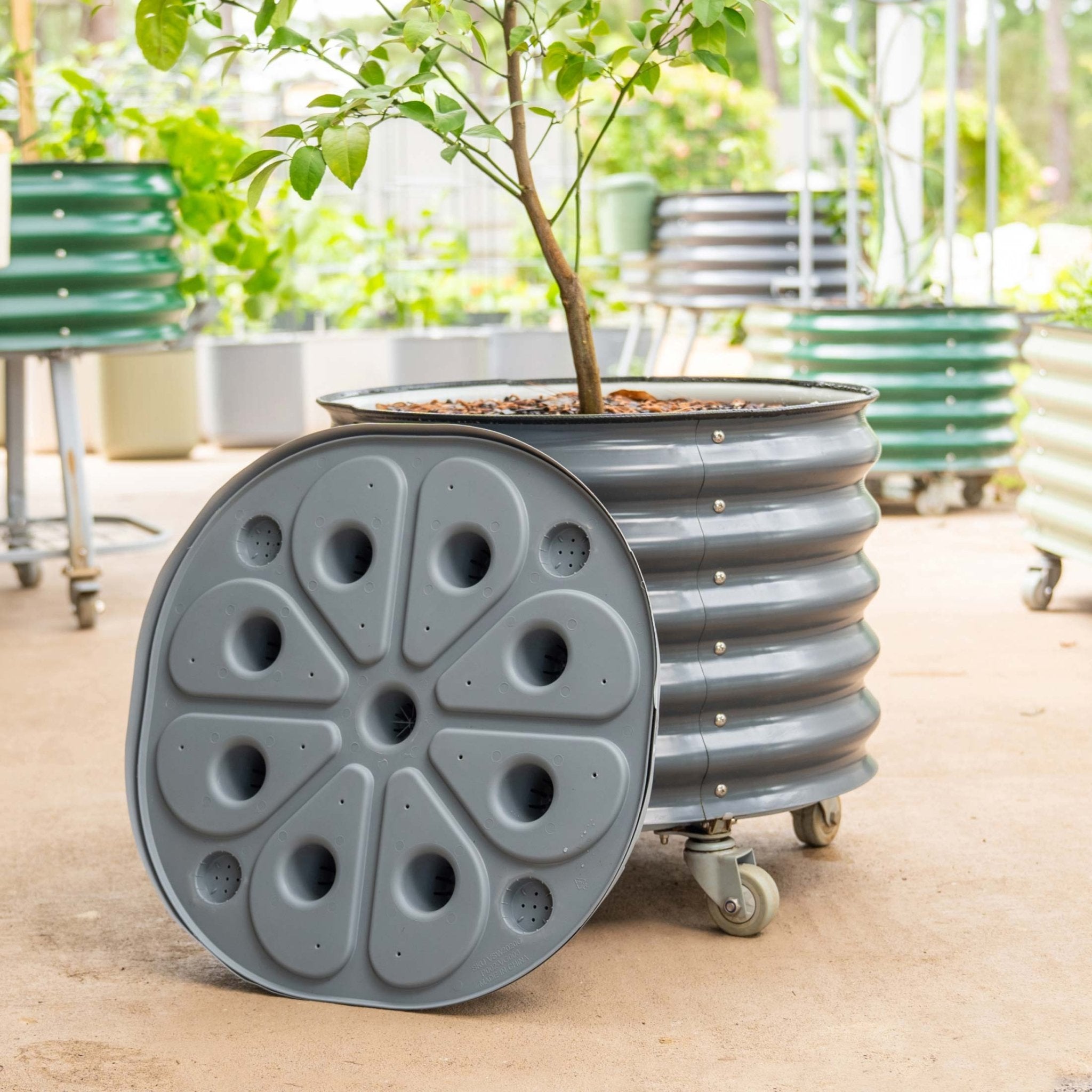 self watering tomato planter on wheels Self-Watering Rolling Planter Olive Green / Single Pack
