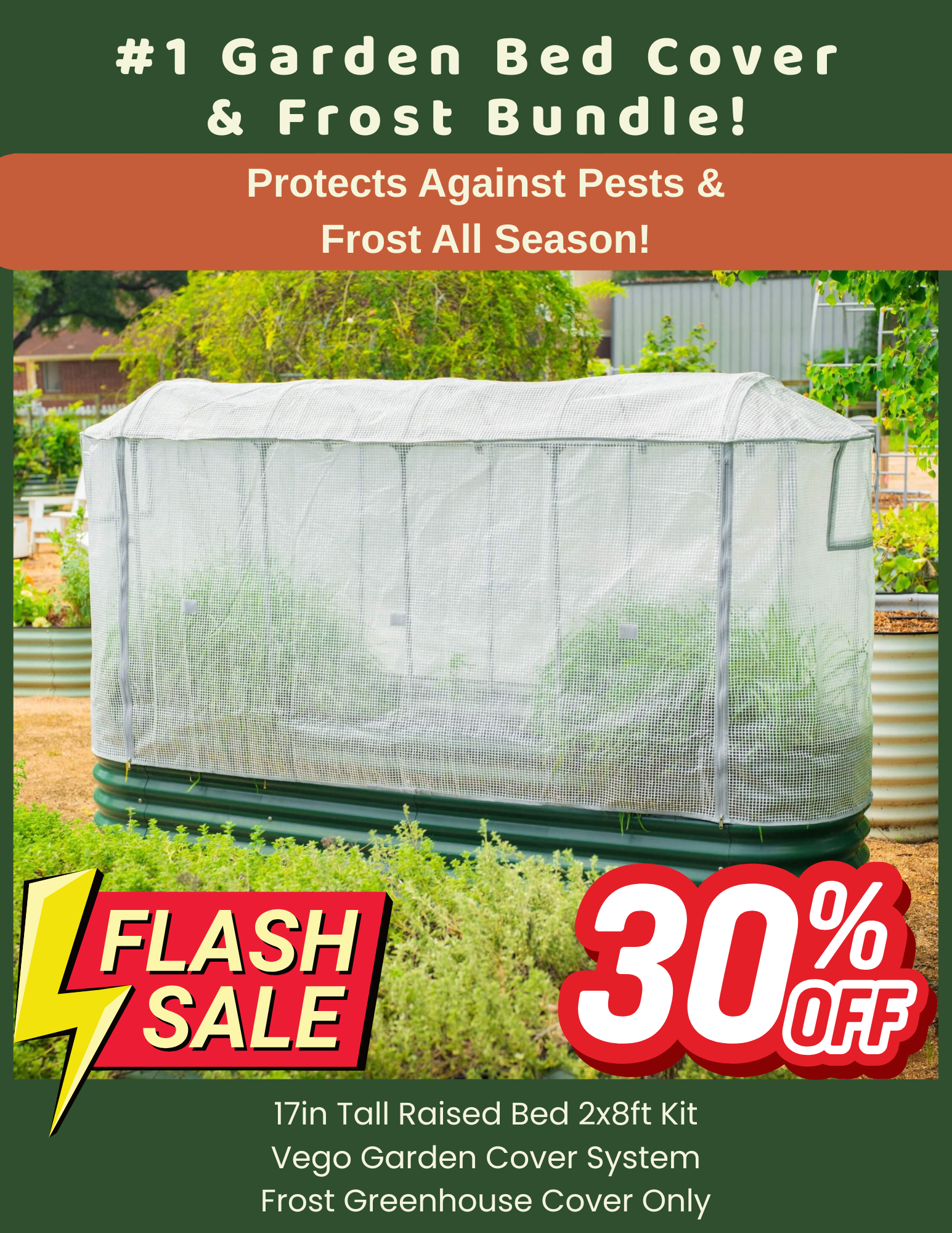 Raised Bed Complete Cover System Bundle (Bed + Pest Cover + Frost Cover)