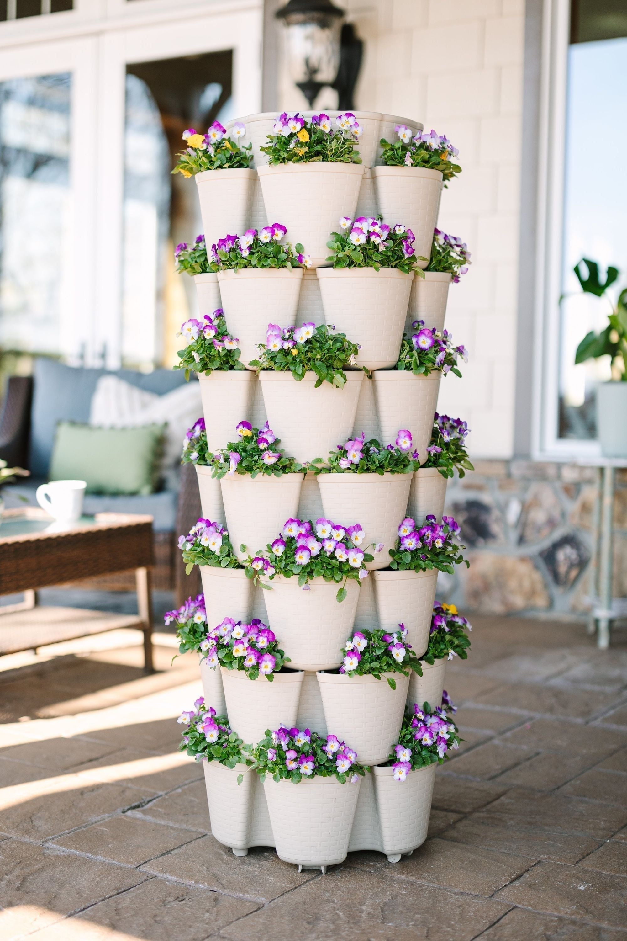 basket weave plant pots 7 Tier GreenStalk Garden Leaf Vertical Planter - Basket Weave Texture Stunning Stone
