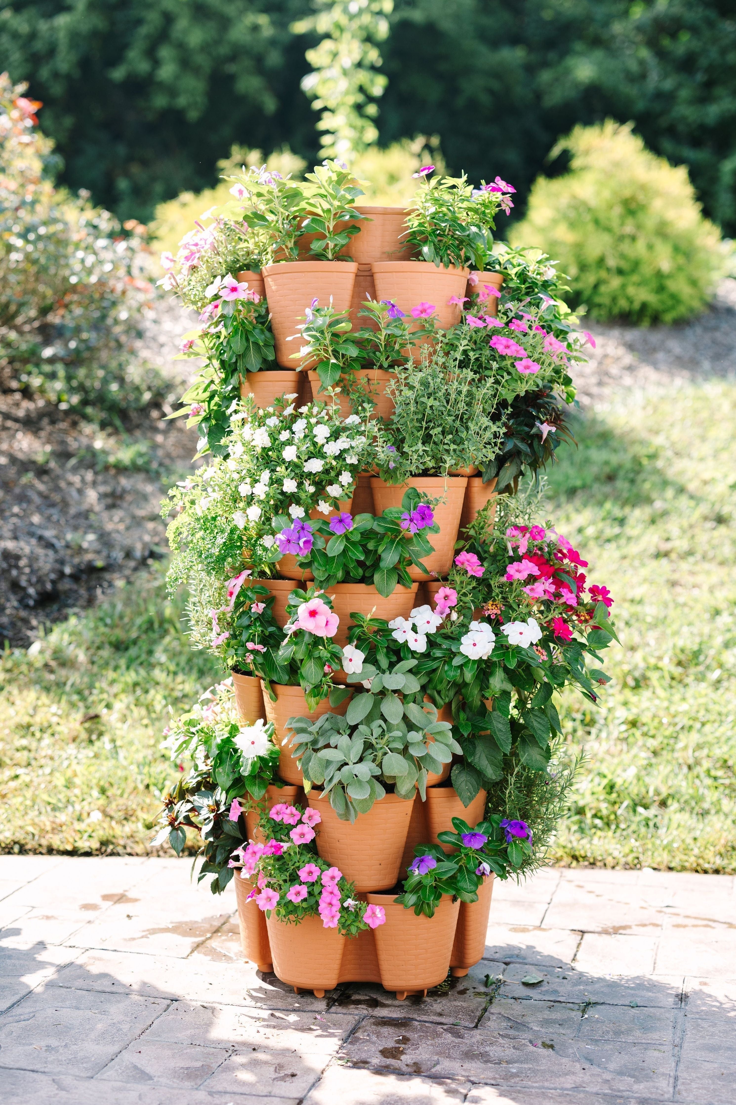 basket weave planter pot 7 Tier GreenStalk Garden Leaf Vertical Planter - Basket Weave Texture Stunning Stone