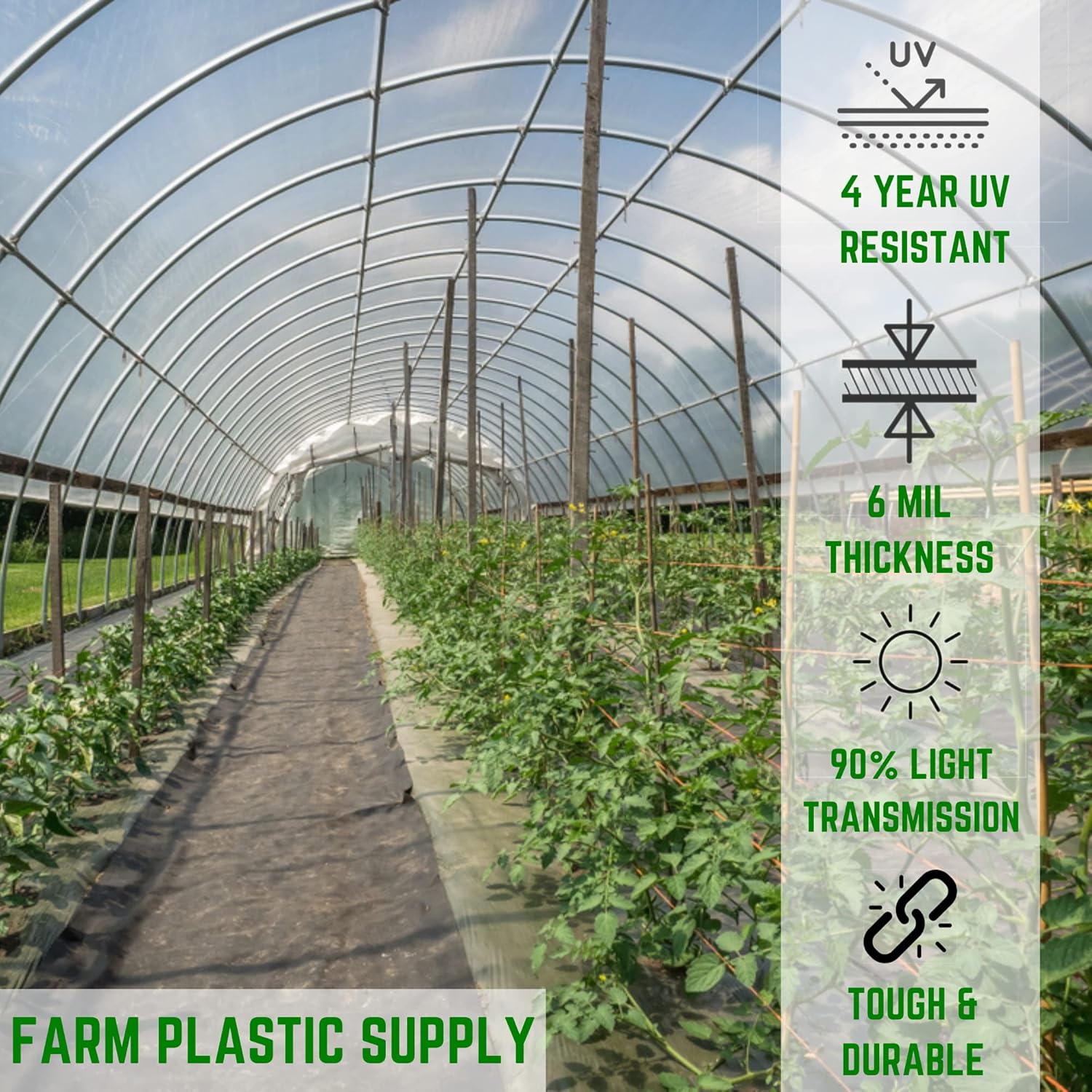 Farm Plastic Supply - Clear Greenhouse Plastic Sheeting - 6 mil - (12' x 28') - 4 Year UV Resistant Polyethylene Greenhouse Film, Hoop House Green House Cover for Gardening, Farming