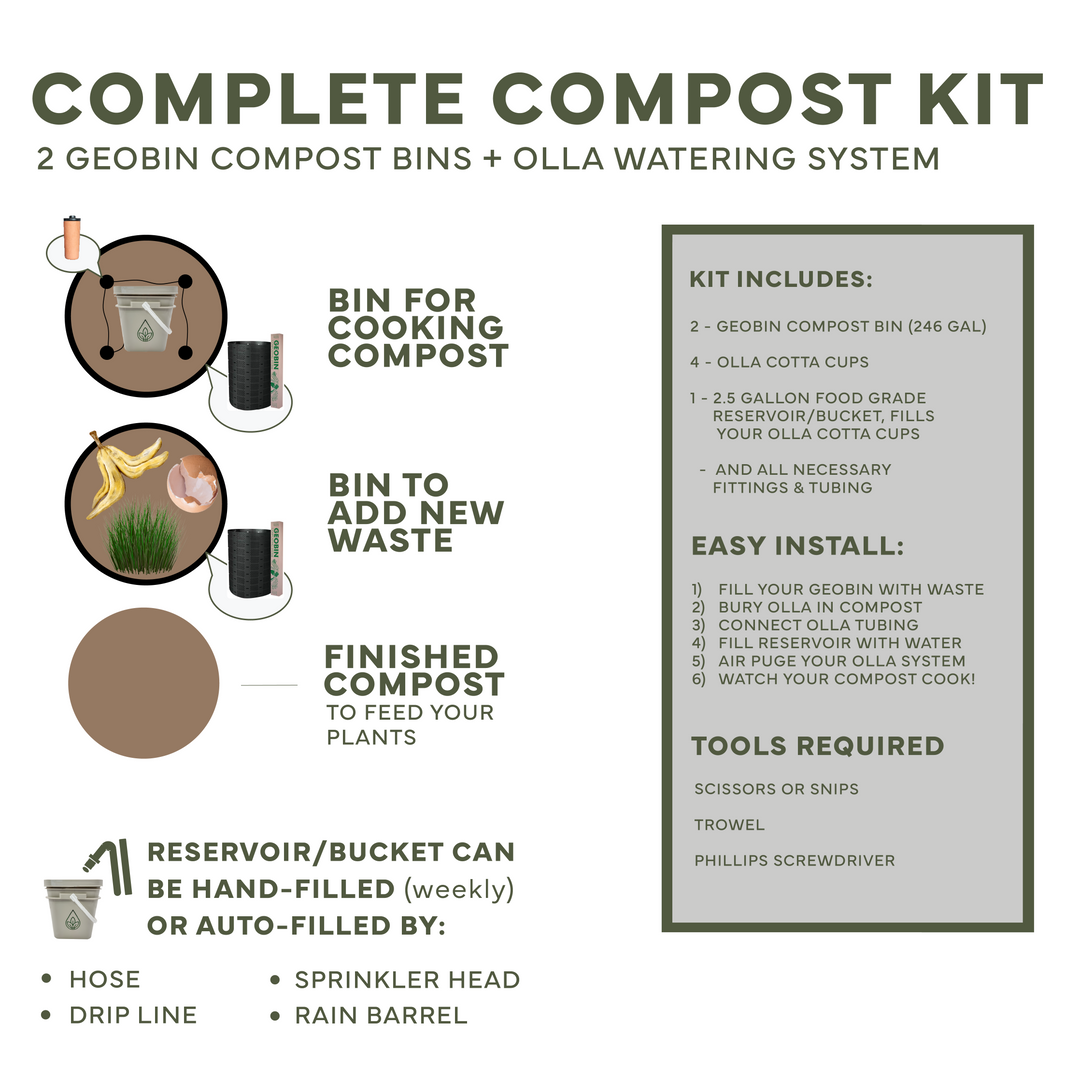 CottaCompost Olla Kit (with 2 Composters) - The Easiest Outdoor Compost Bins & Watering System – For Beginners
