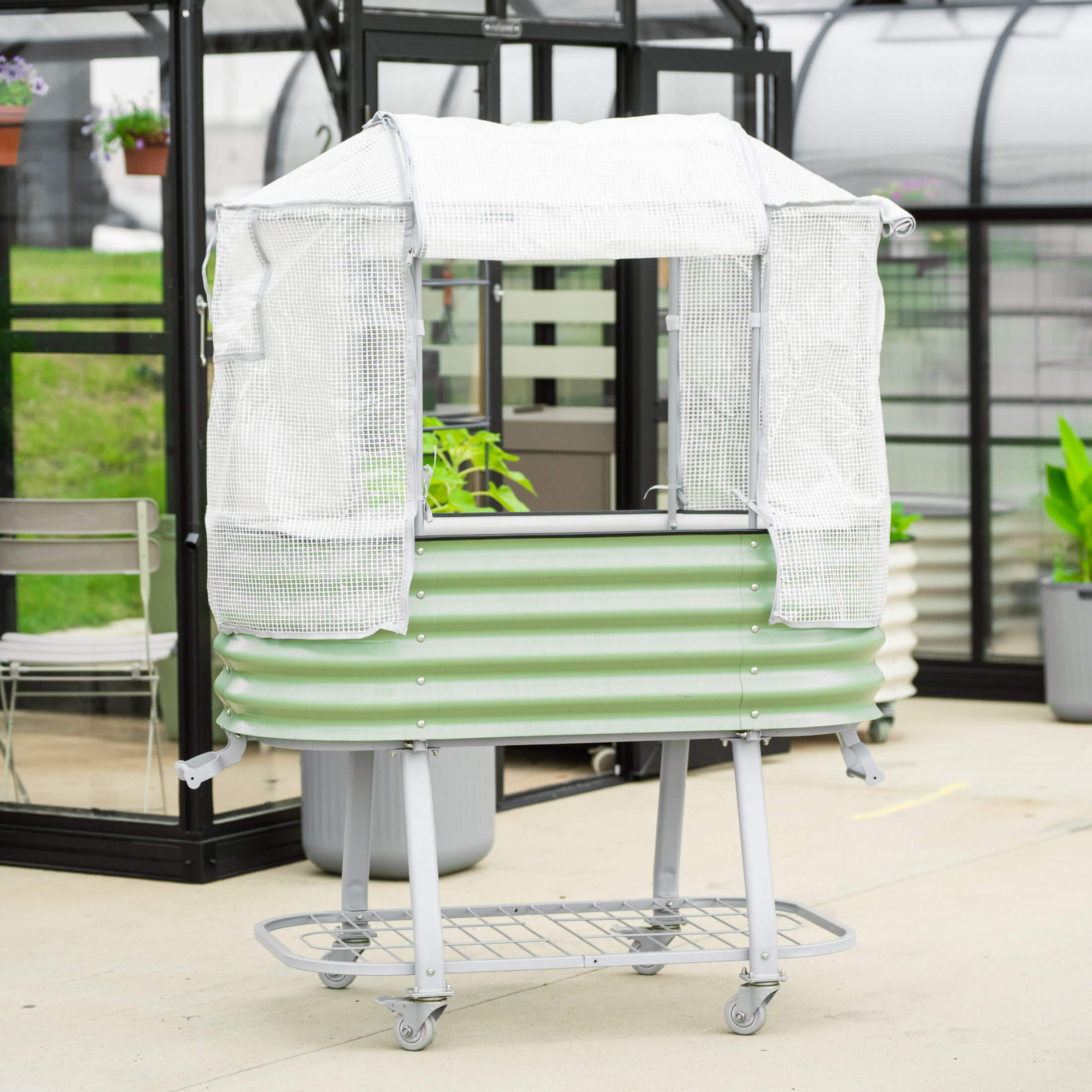 Greenhouse Frost Cover & Trellis System for Self-Watering Elevated Rolling Bed