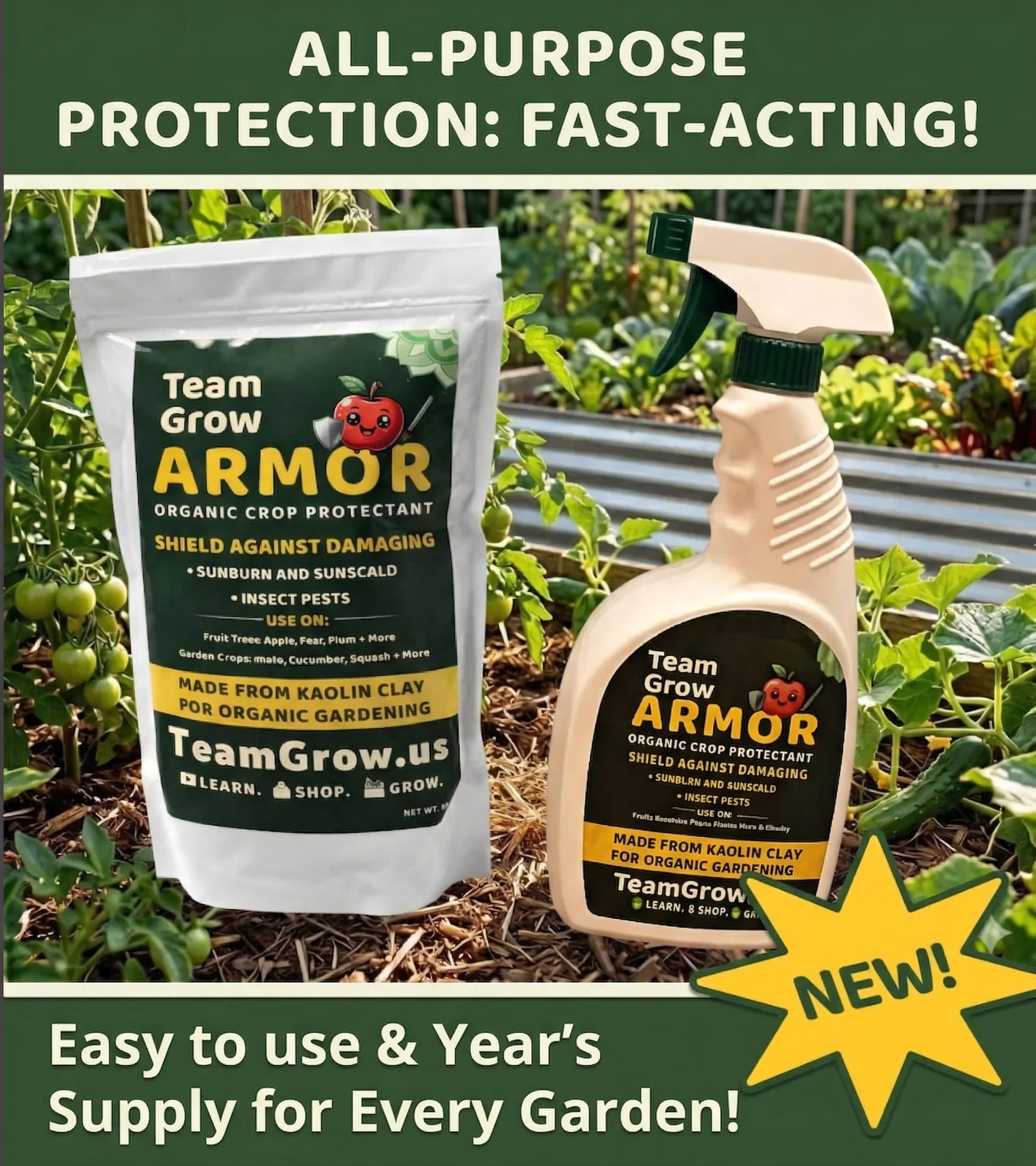 kaolin clay garden spray Team Grow Armor — Organic Crop Protectant (Kaolin Clay)