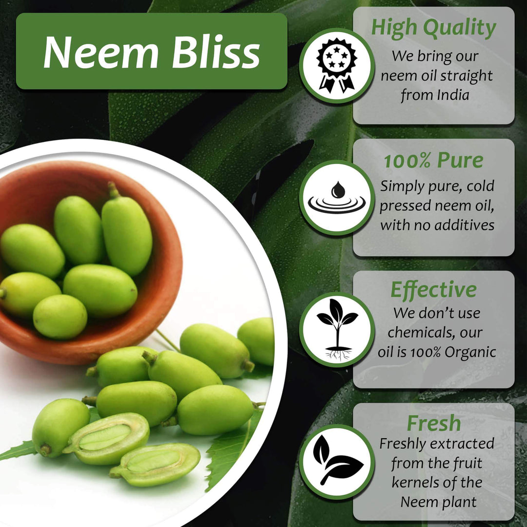 Neem Bliss Oil 100% Pure Cold Pressed Neem Oil OMRI Listed