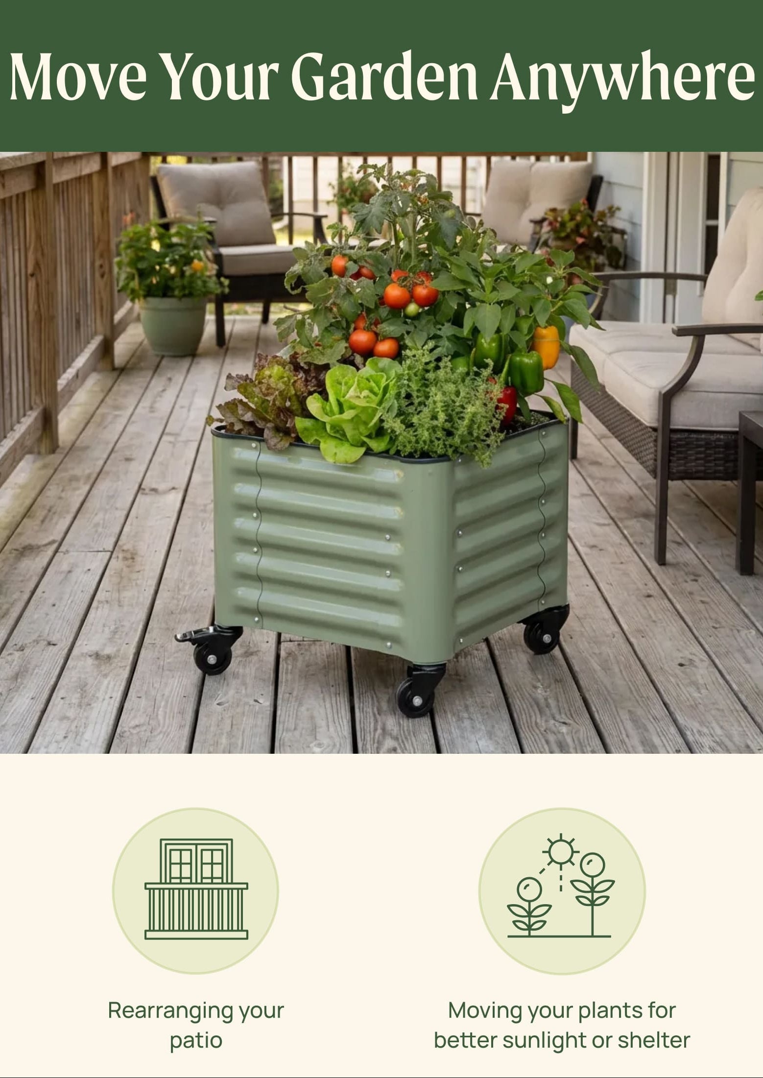 Classic Rolling Garden Bed - 1.75' x 8'