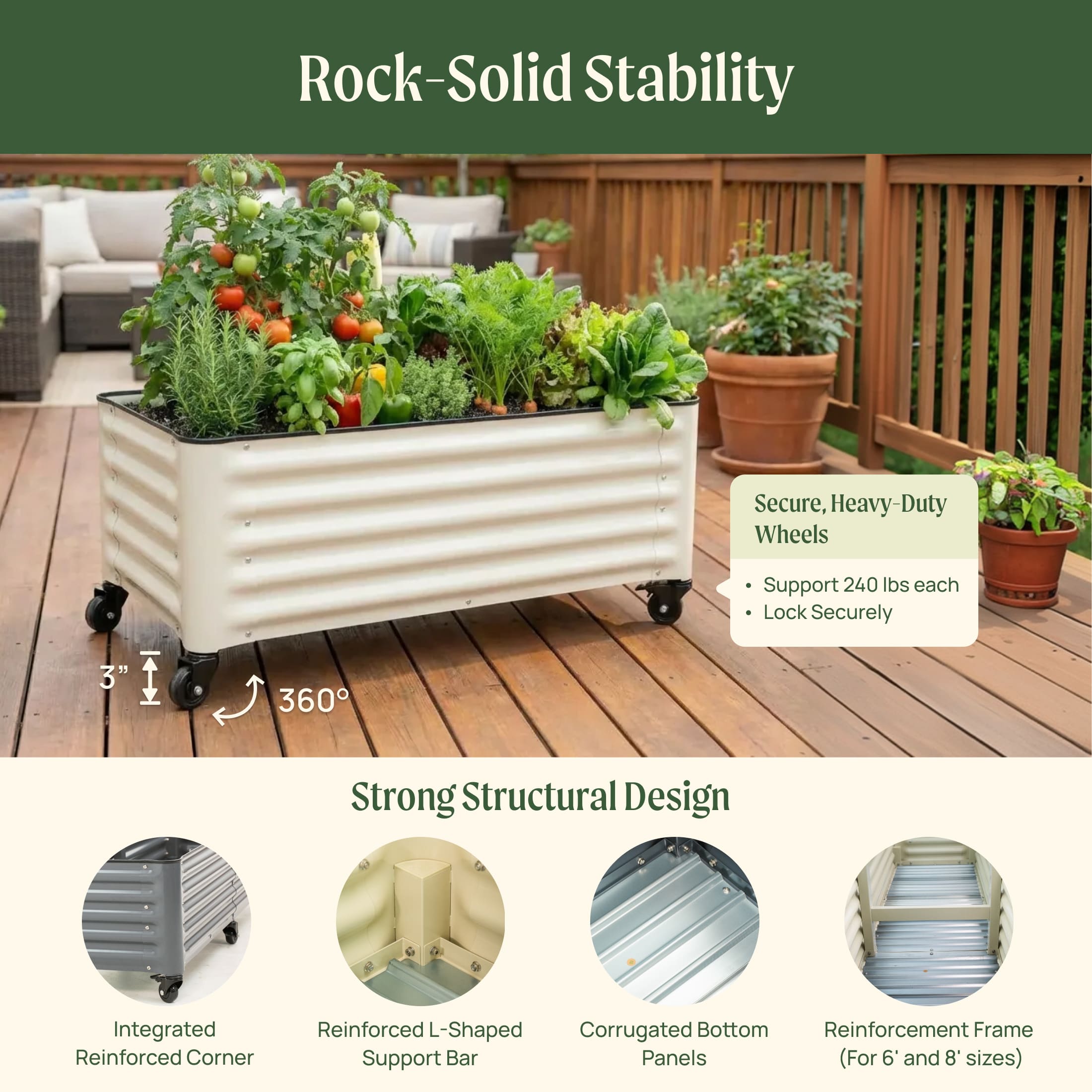 Classic Rolling Garden Bed - 1.75' x 1.75'