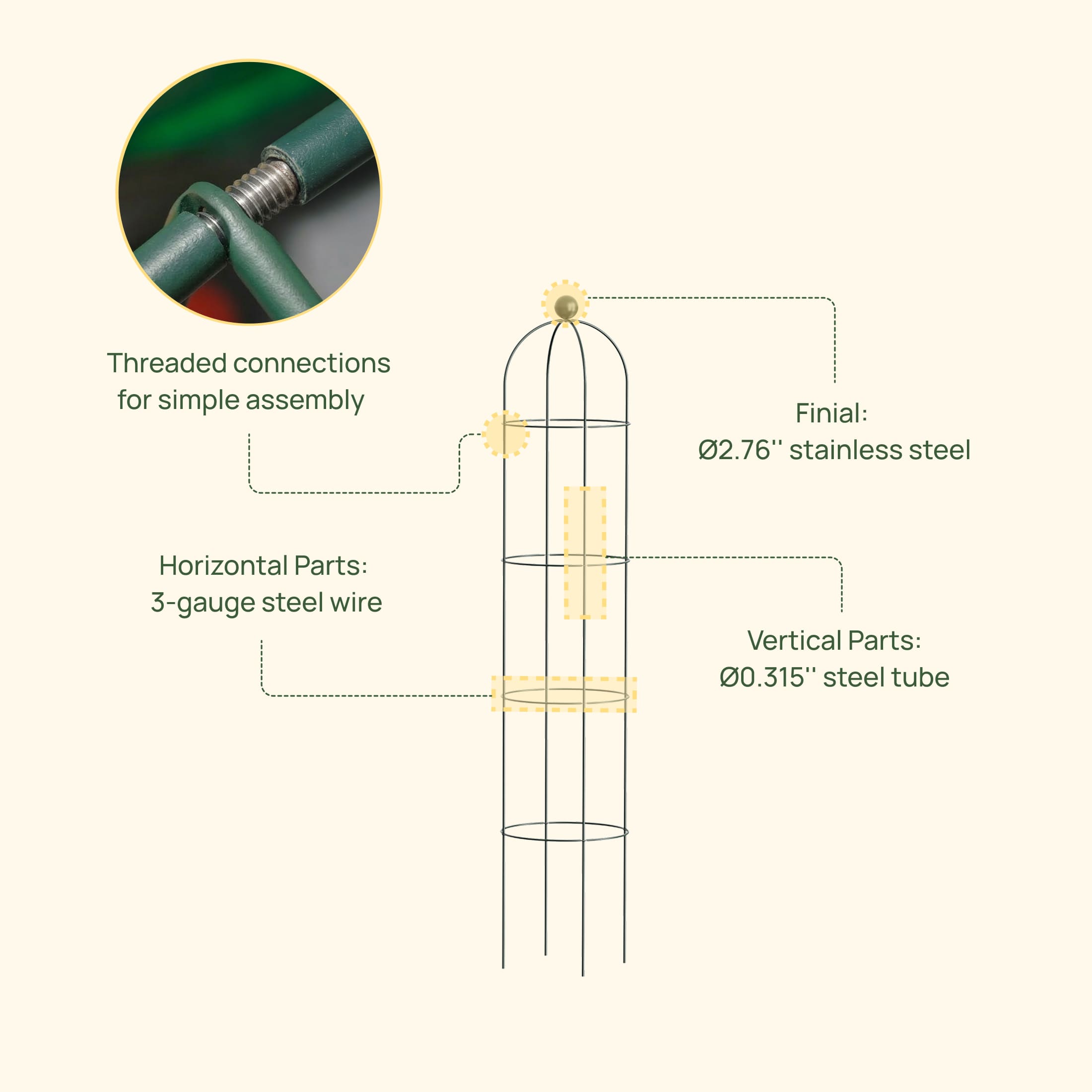 Round Obelisk Garden Trellis - 6.4 ft