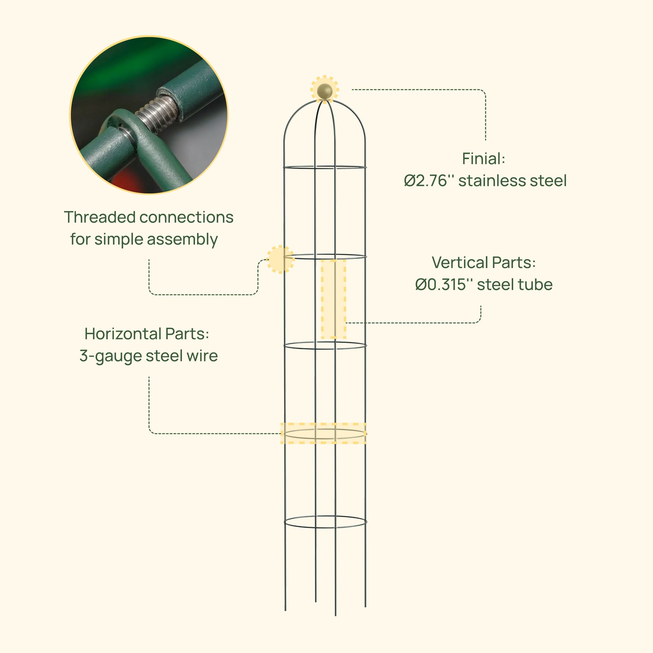 Round Obelisk Garden Trellis - 7.6 ft
