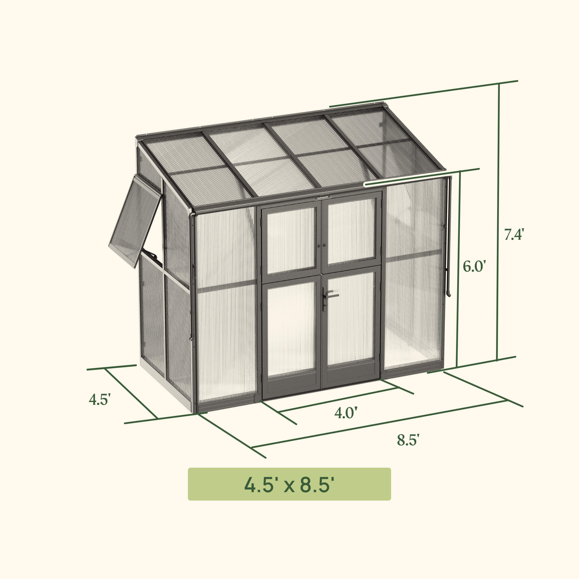 Lean-To Greenhouse - 4.5' x 8.5'