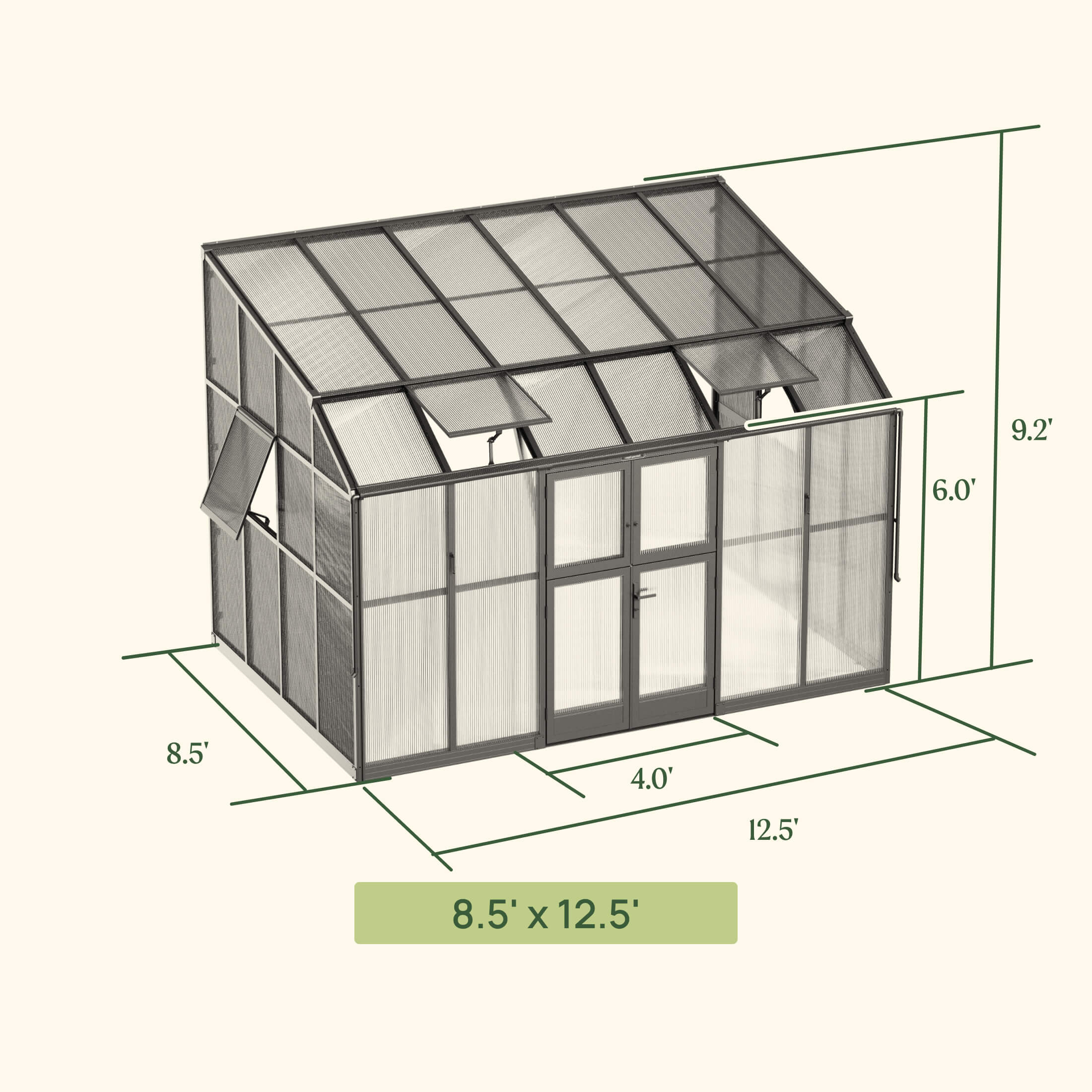 Lean-To Greenhouse - 8.5' x 12.5'