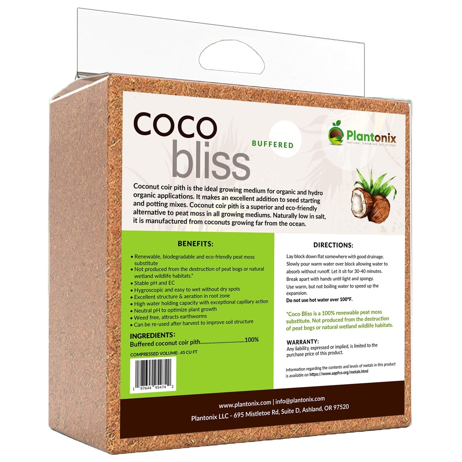 Coco Bliss 10 Lb Coco Coir Block - Perfect Growing Medium for Vegetable Gardens, Plants and Mushrooms - Team Grow