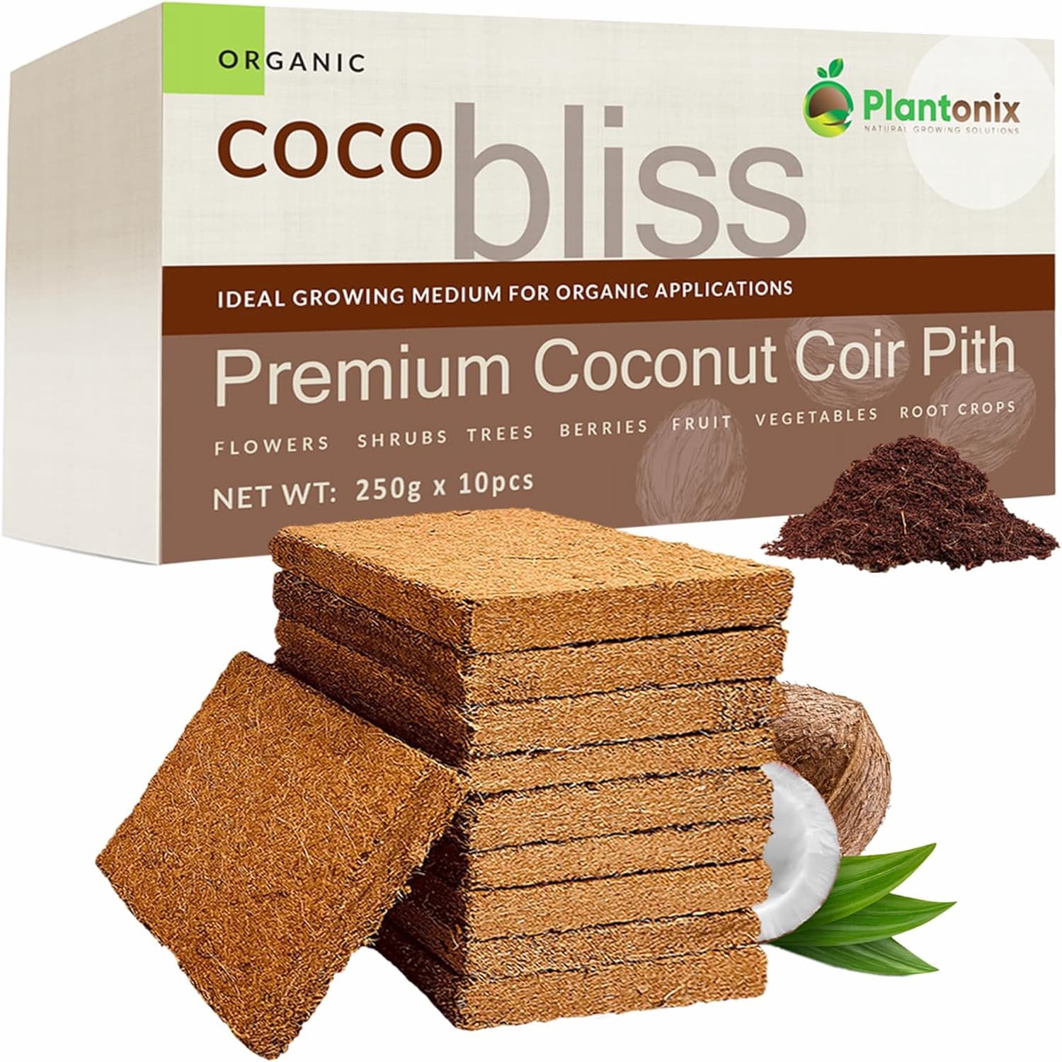 Coco Bliss Brick - 250gm Coco Coir / Pith Premium Organic Coir Growing Media Peat Alternative - Team Grow
