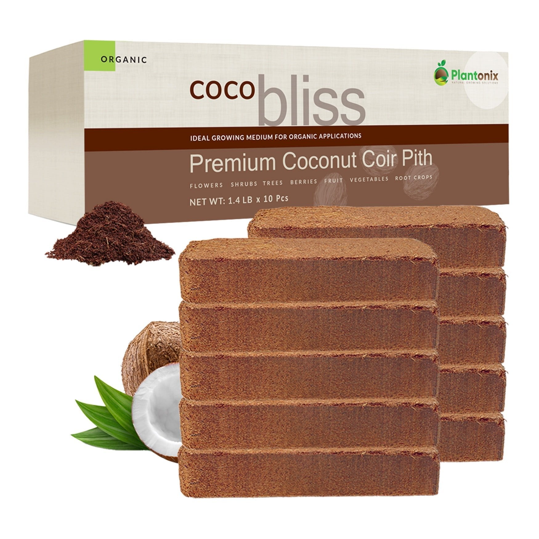 Coco Bliss Brick - 650gm Coco Coir / Pith Premium Organic Coir Growing Media Peat Alternative - Team Grow