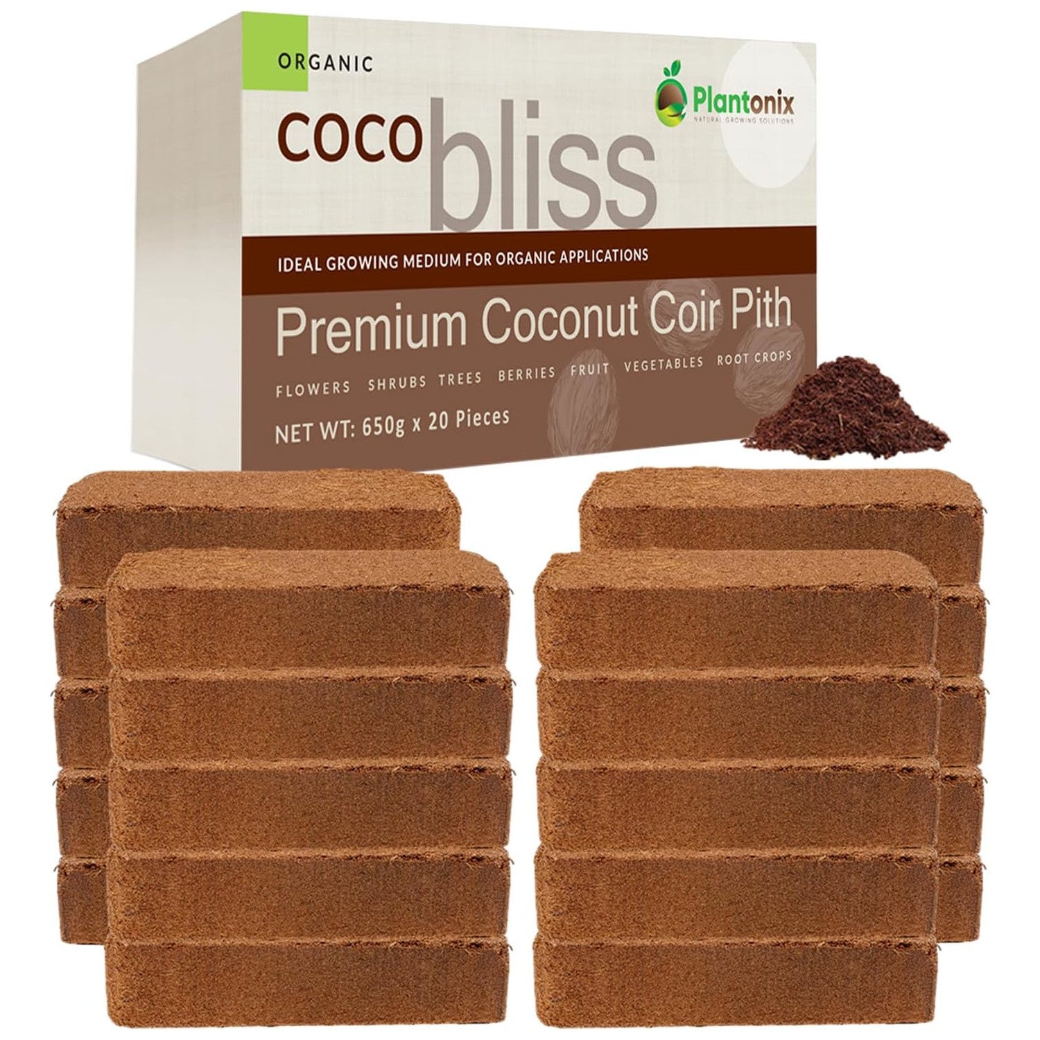 Coco Bliss Brick - 650gm Coco Coir / Pith Premium Organic Coir Growing Media Peat Alternative