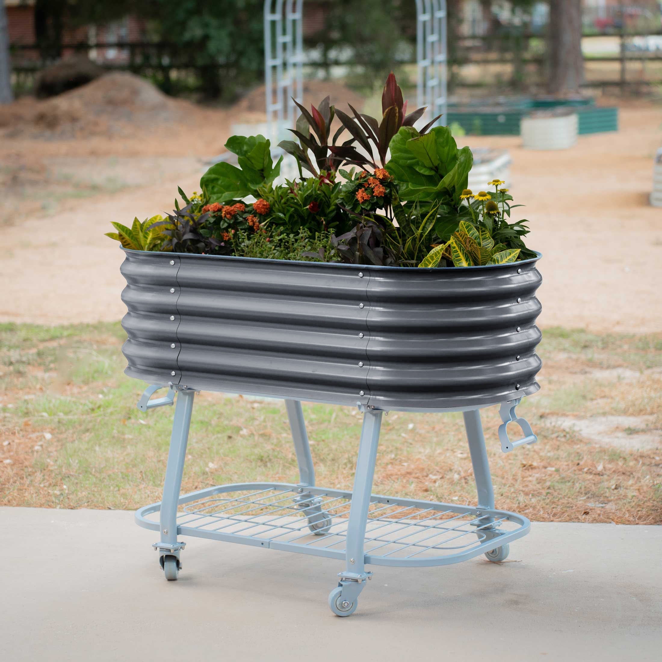 raised garden planter self watering Elevated Rolling Self-Watering Garden Bed Modern Gray / 2' x 4'