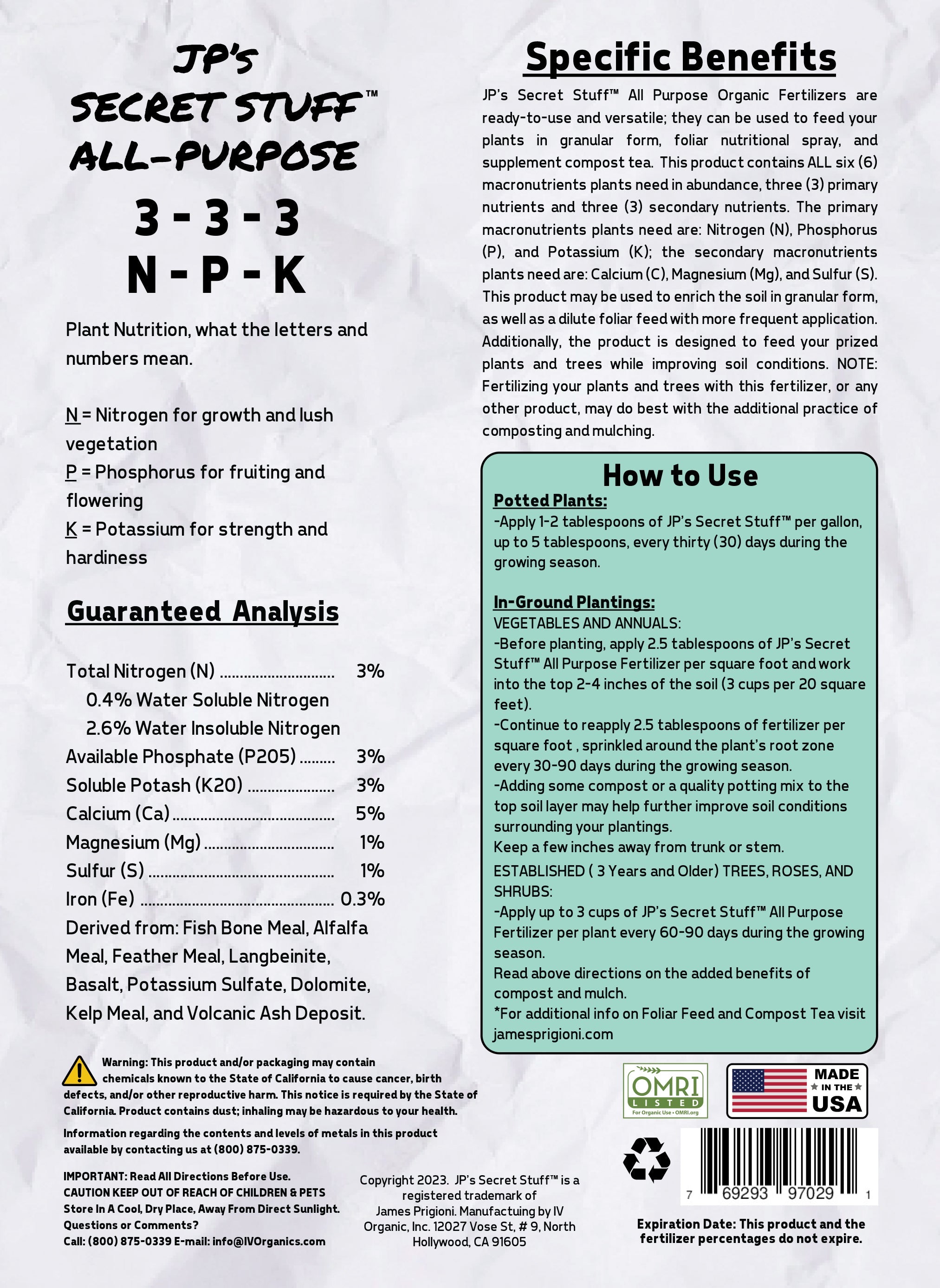 JP's Secret Stuff All - Purpose Fertilizer 4 lbs (US only) - Team Grow