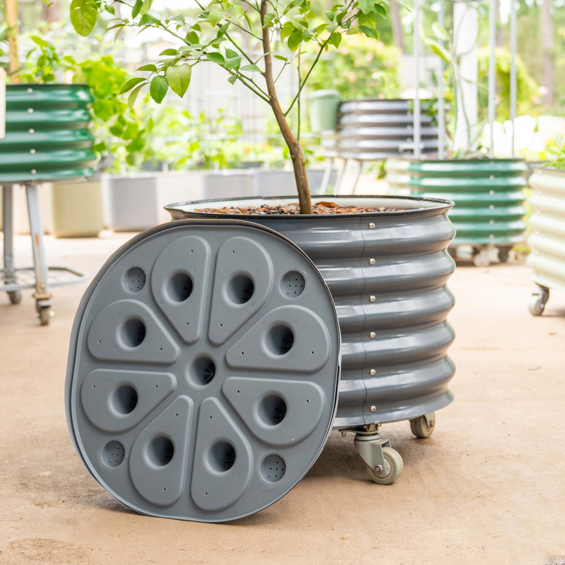 plant pot holders with wheels Self-Watering Rolling Planter Olive Green / Single Pack
