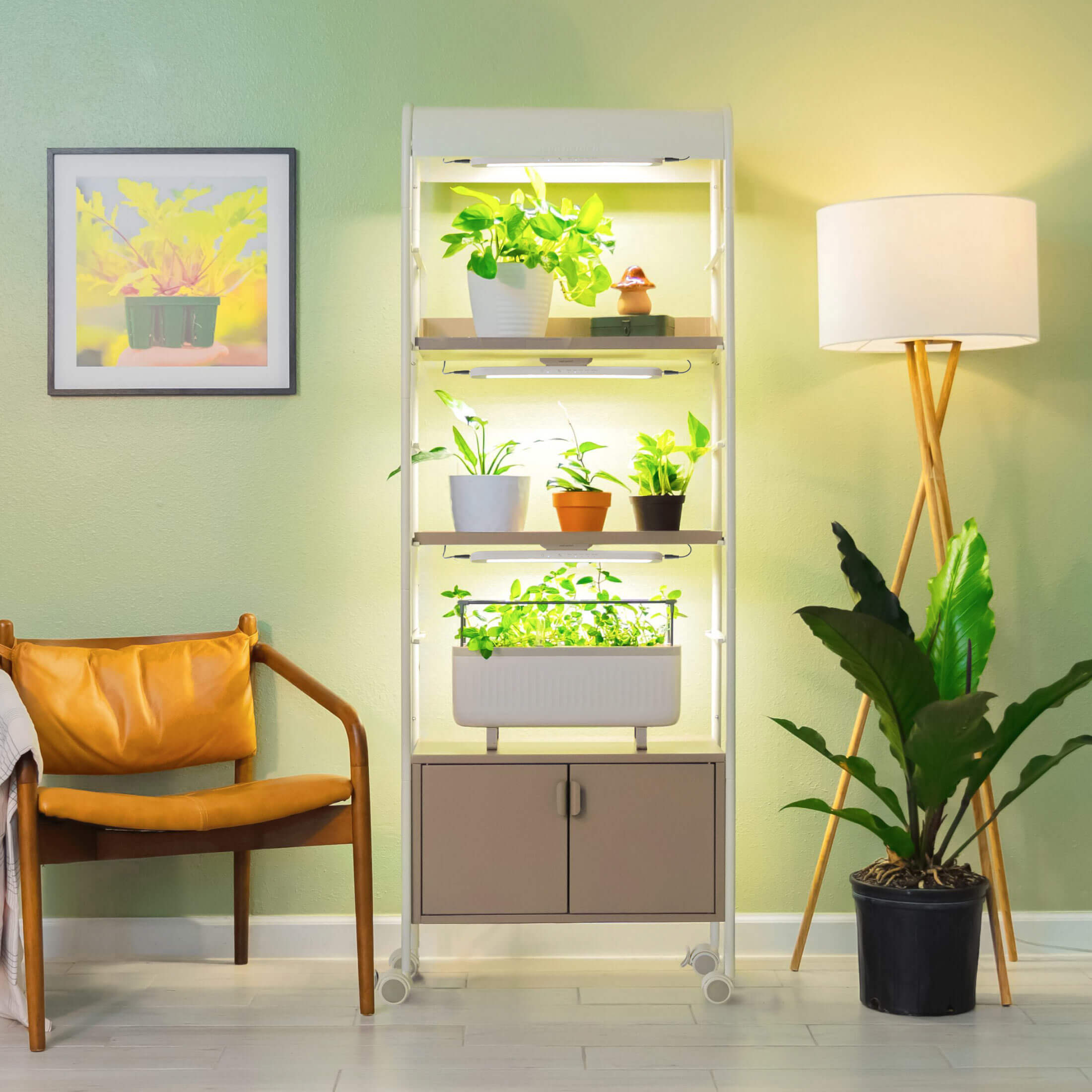 indoor plant stand with grow light 4 Tier Grow Light Garden with Storage