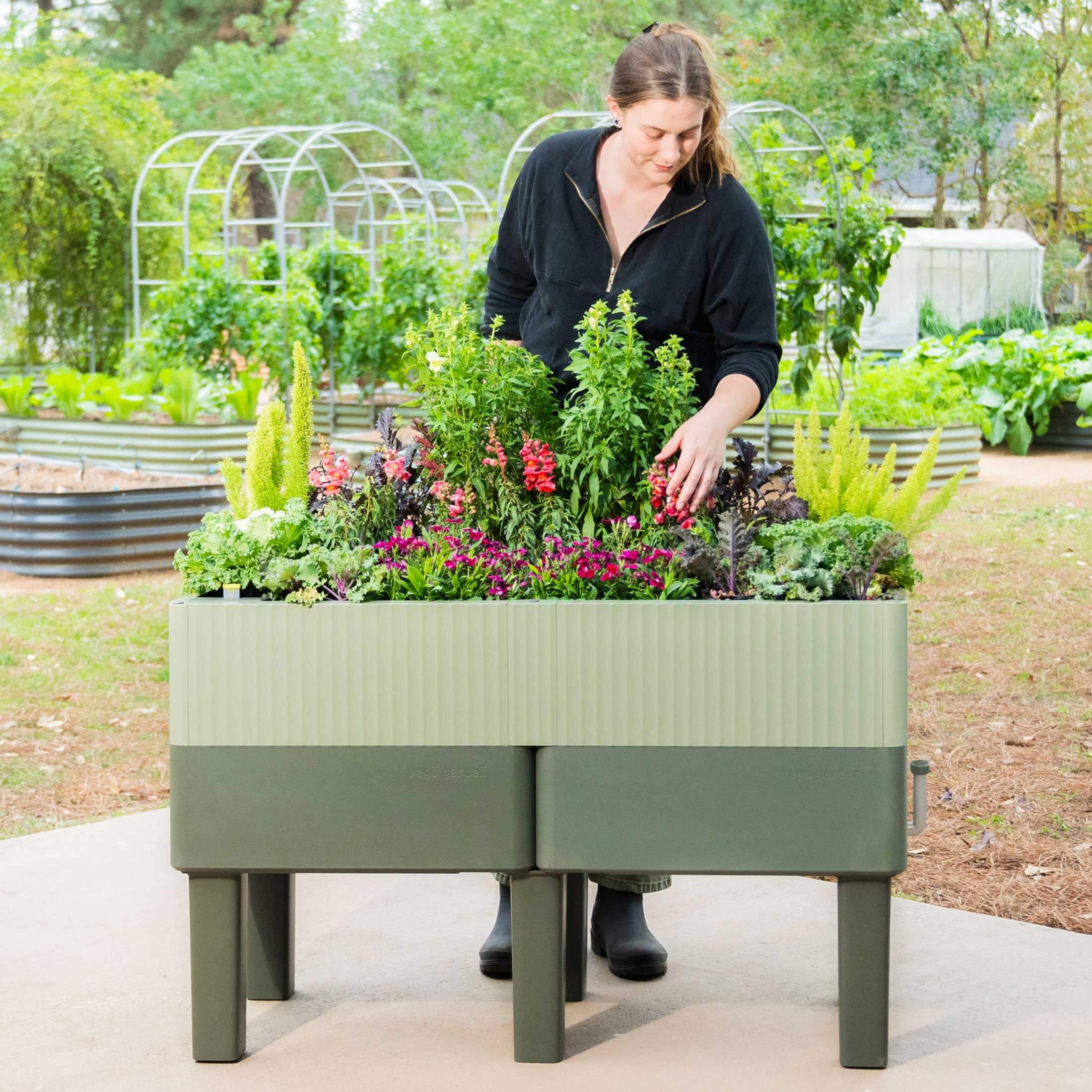 self-watering planter box EZCube Self-Watering Planter 21" x 48", Sage Green