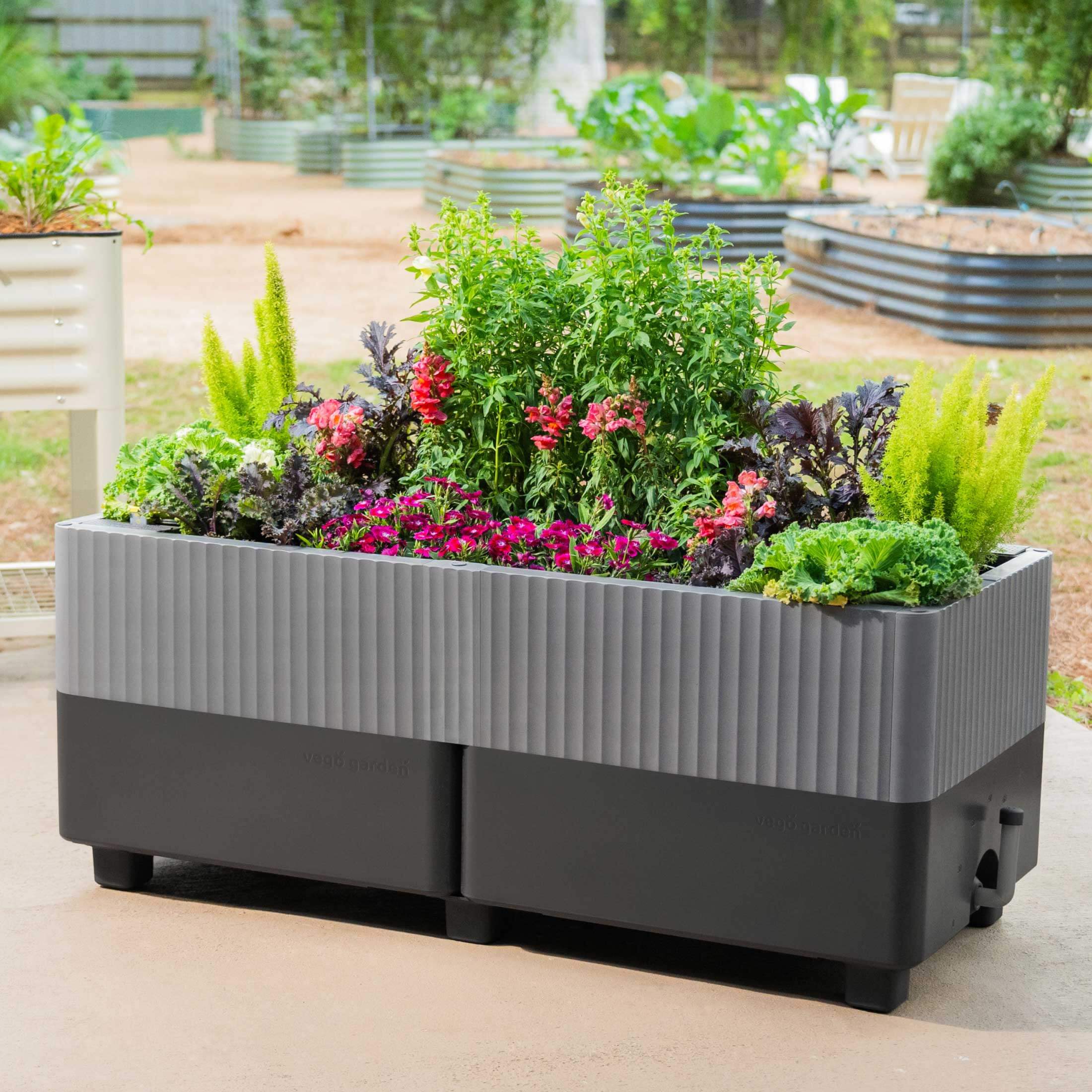 outdoor self watering planter box EZCube Self-Watering Planter 21" x 48", Sage Green