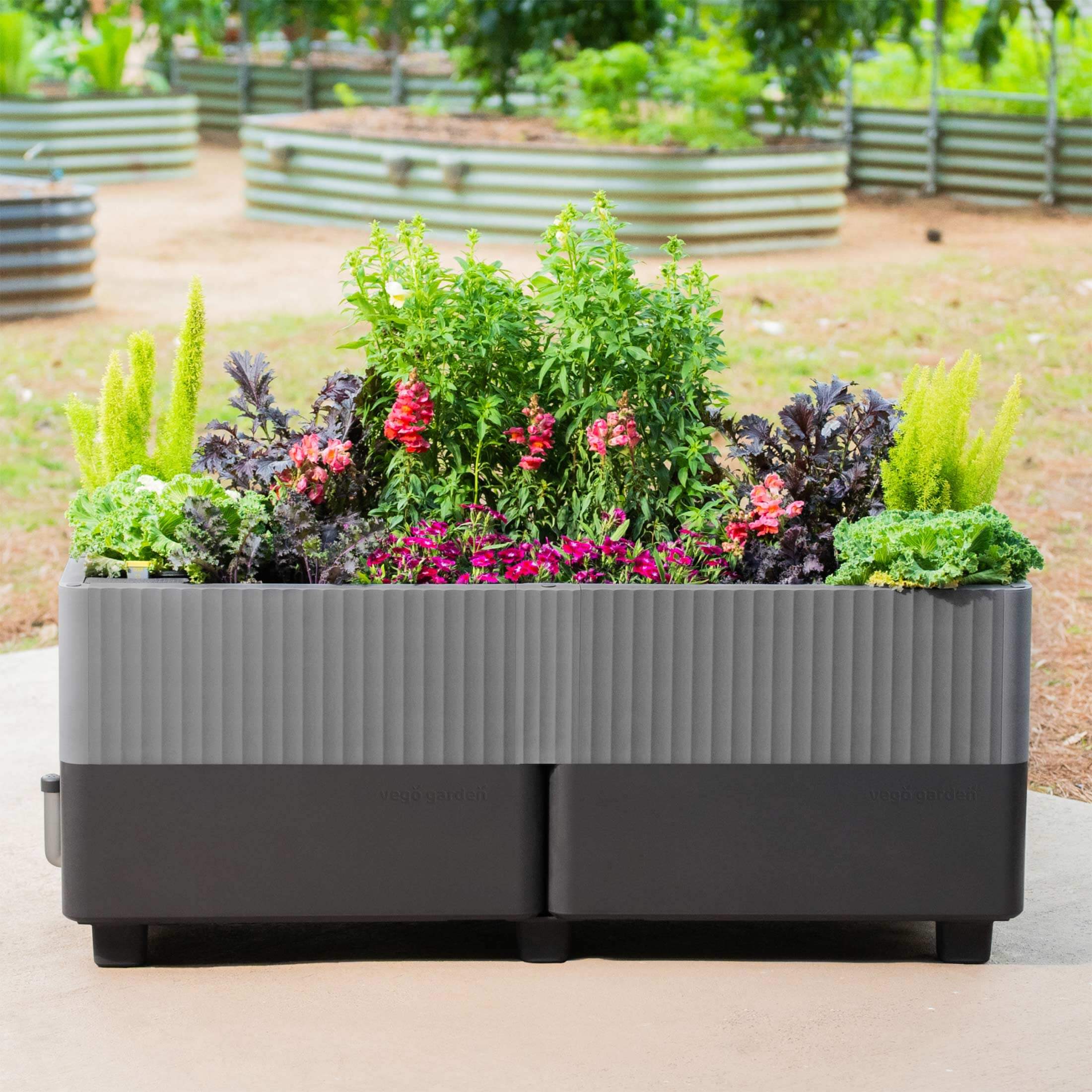 home depot self watering planter box EZCube Self-Watering Planter 21" x 48", Sage Green