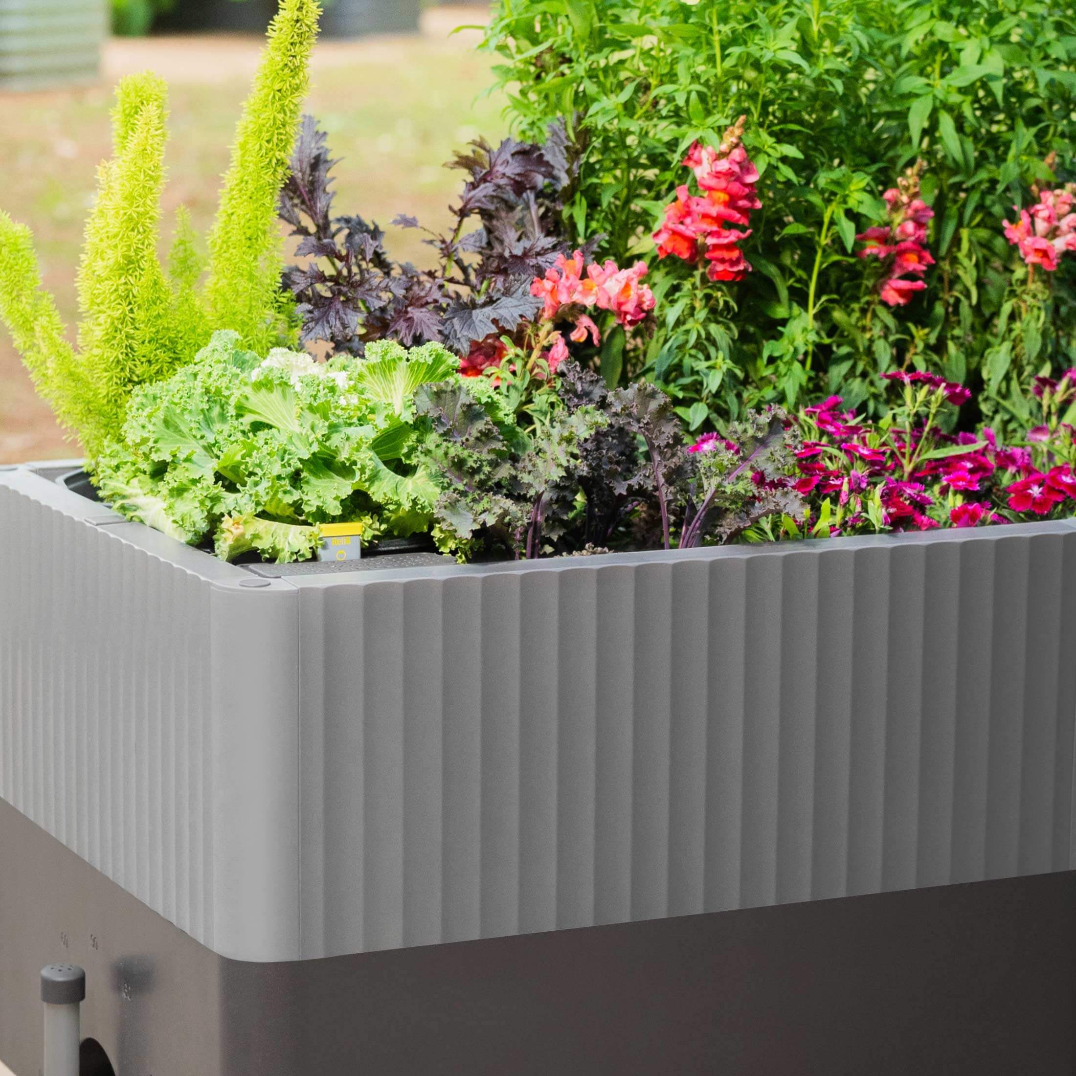 home depot self watering planter box EZCube Self-Watering Planter 21" x 48", Sage Green
