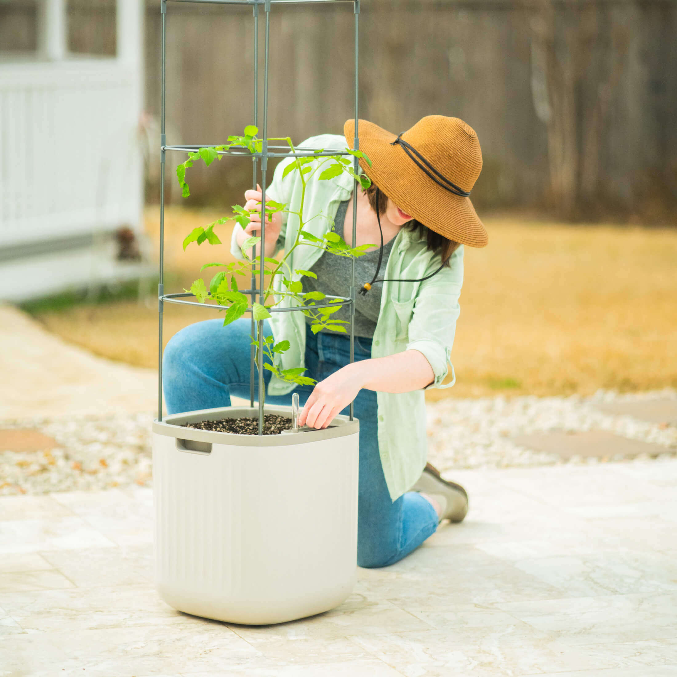 Rolling Self Watering Patio / Indoor Planter with Trellis